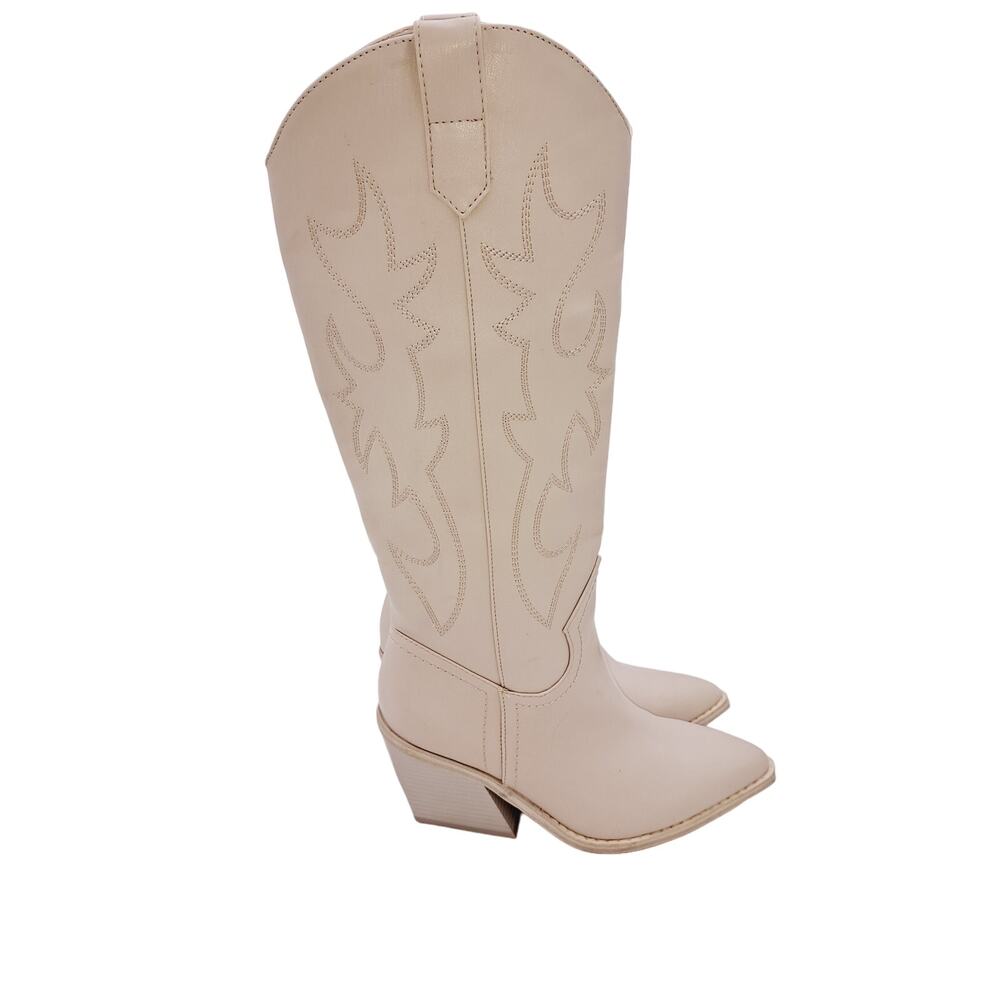 Madden Girl Arizon Light Cream Pointed Sq Toe Cowgirl Cottage Embroided Boots 6